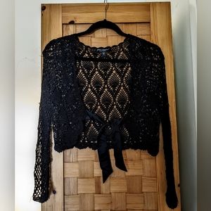 Betsey Johnson Vintage Black Crochet Knit Shrug Cardigan Sweater Size S
